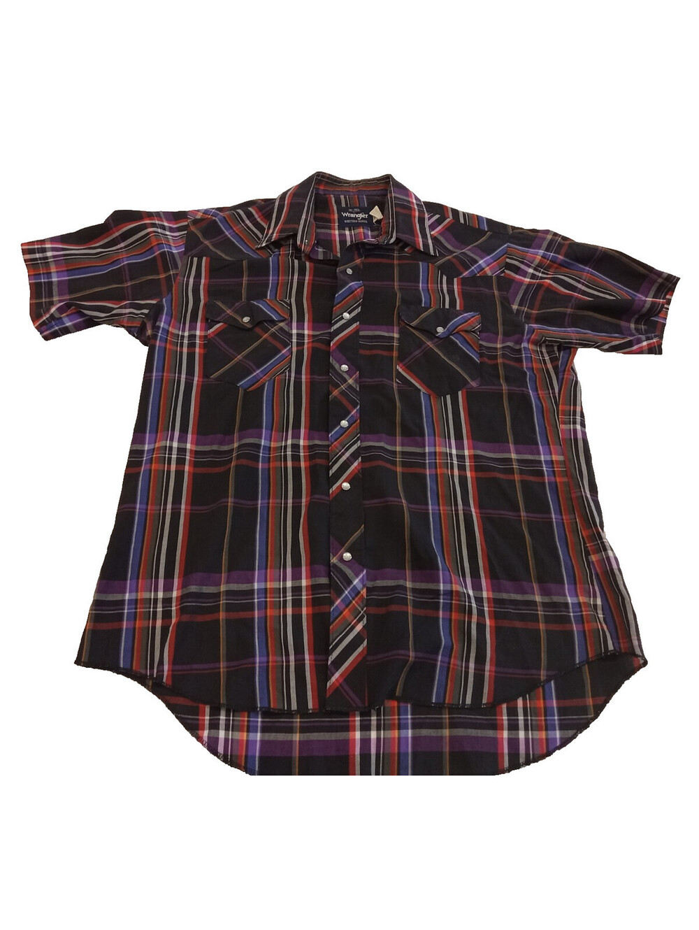 Vtg 90s Wrangler Western Shirt Mens Large 16 16.5 Plaid Pearl Snap Black Red